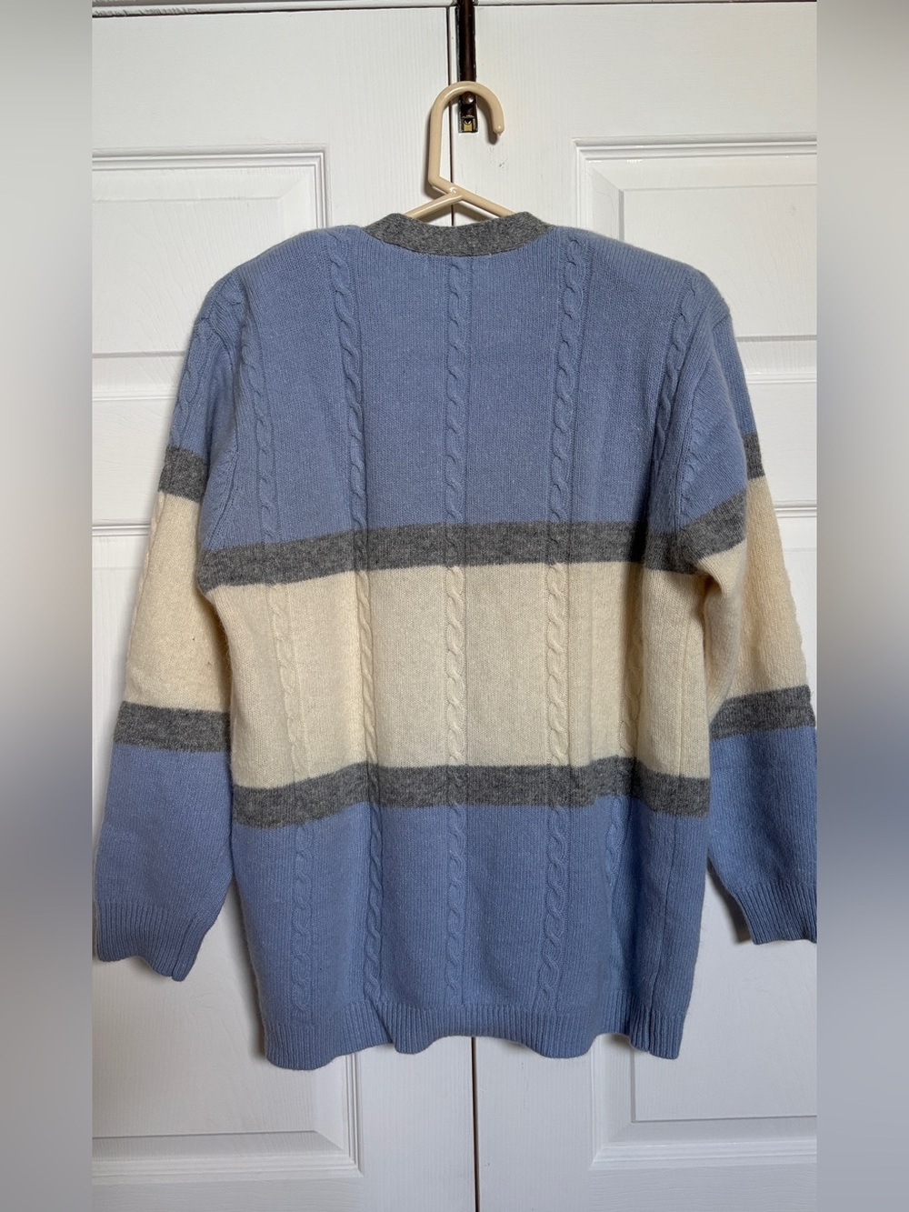 Liz Claiborne Petite S Lambswool Angora Cable Knit Cardigan Blue Gray - Picture 3 of 7